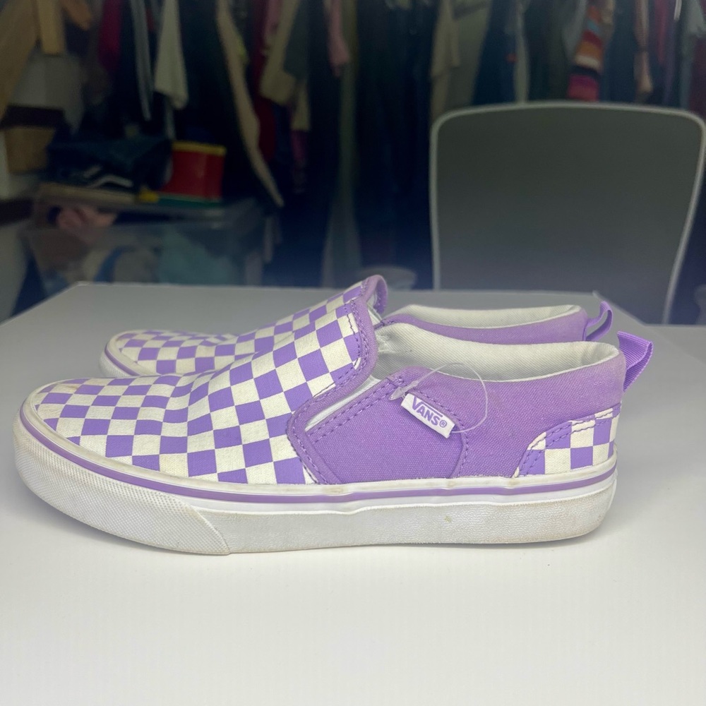 Vans Kids Purple Checkered Slip-On Shoes - Picture 3 of 8